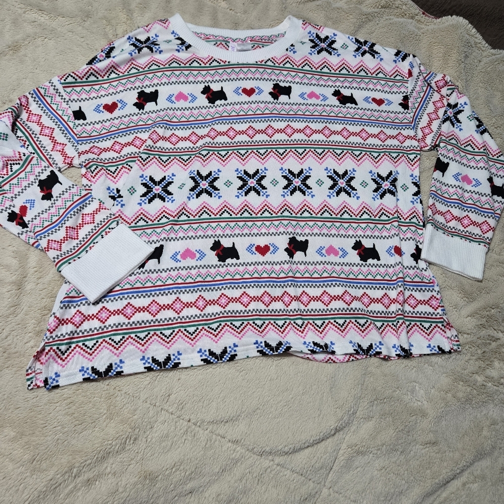Fair Isle Scottie Dog Print Stretch Pajama Lounge Top JOYSPUN super soft, 2X